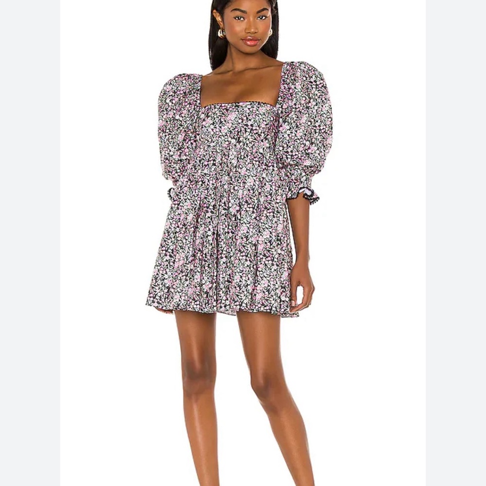Selkie Black and Pink Floral Mini Dress
